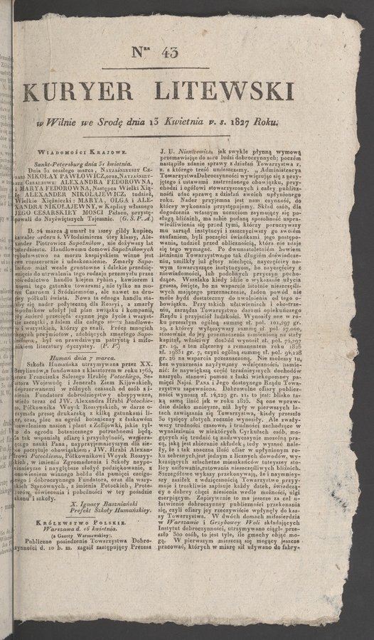 Kuryer Litewski. 1827, numer 43
