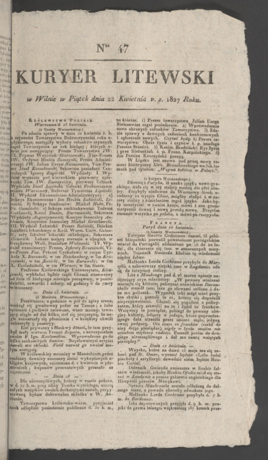 Kuryer Litewski. 1827, numer 47