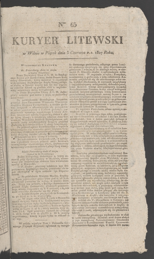 Kuryer Litewski. 1827, numer 65