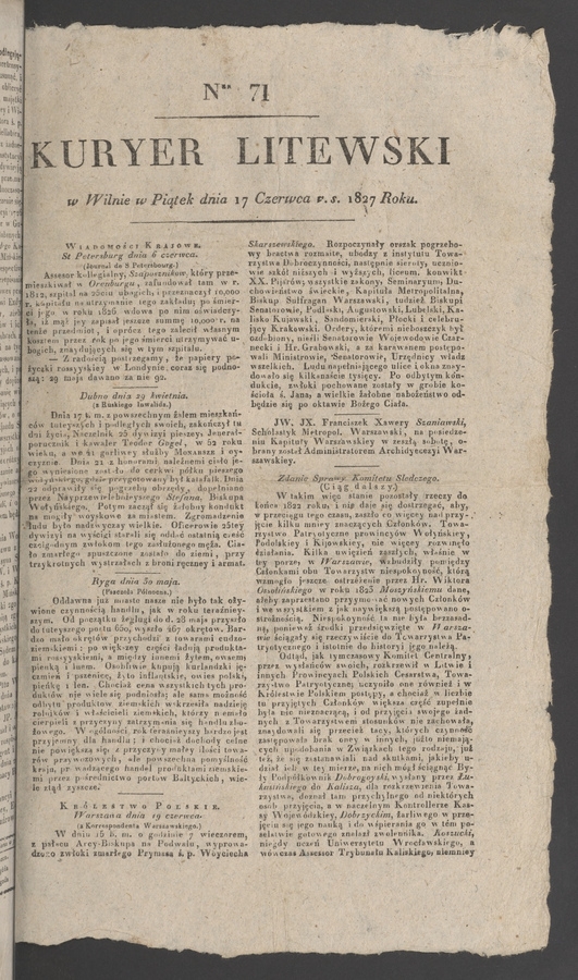 Kuryer Litewski. 1827, numer 71