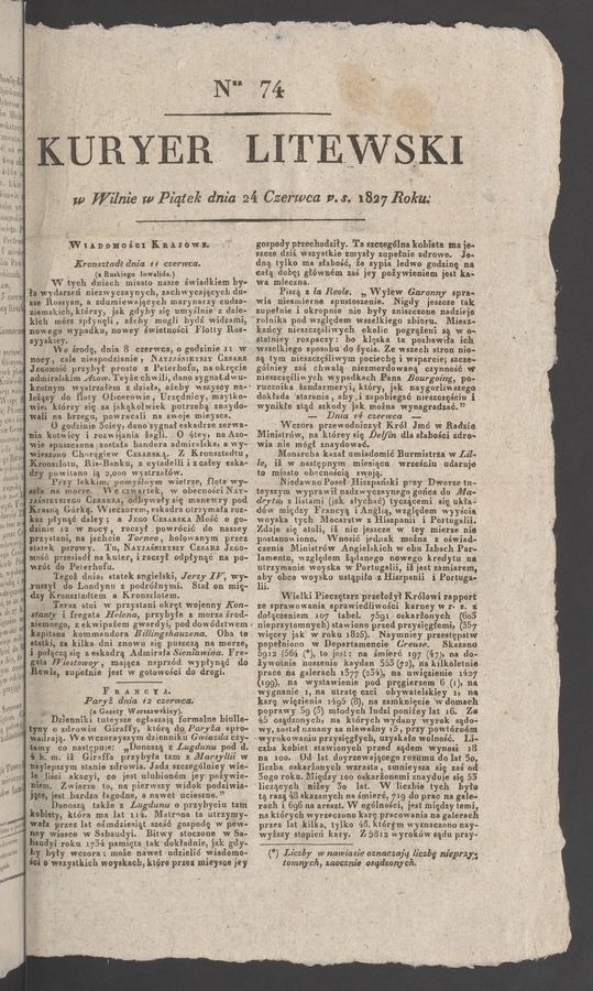 Kuryer Litewski. 1827, numer 74