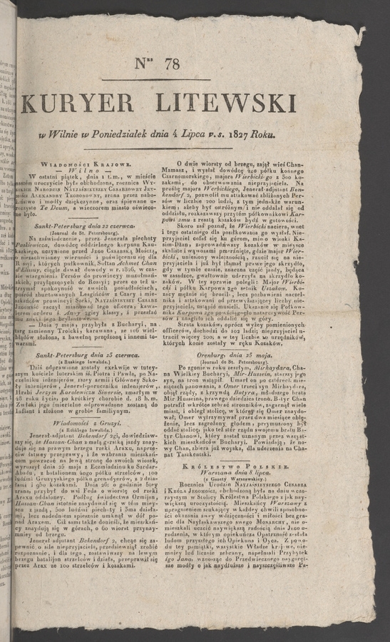 Kuryer Litewski. 1827, numer 78