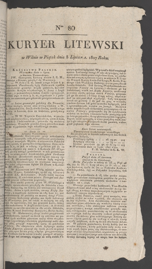 Kuryer Litewski. 1827, numer 80