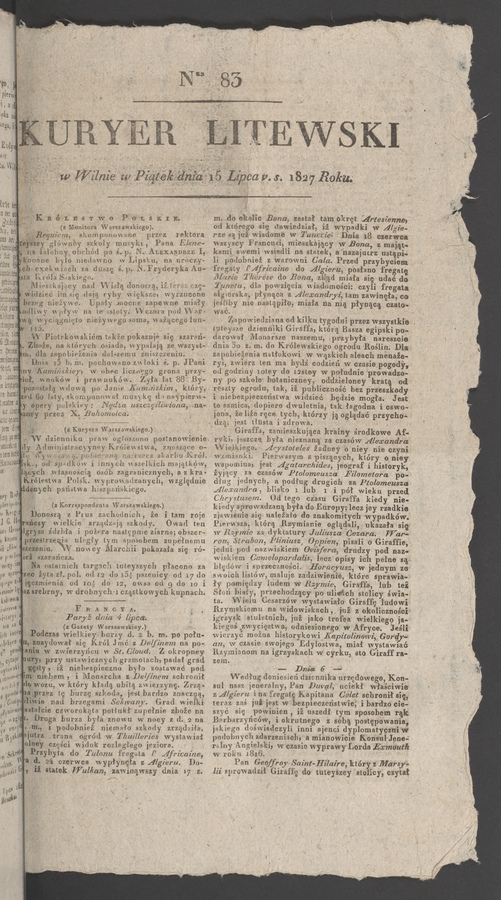 Kuryer Litewski. 1827, numer 83
