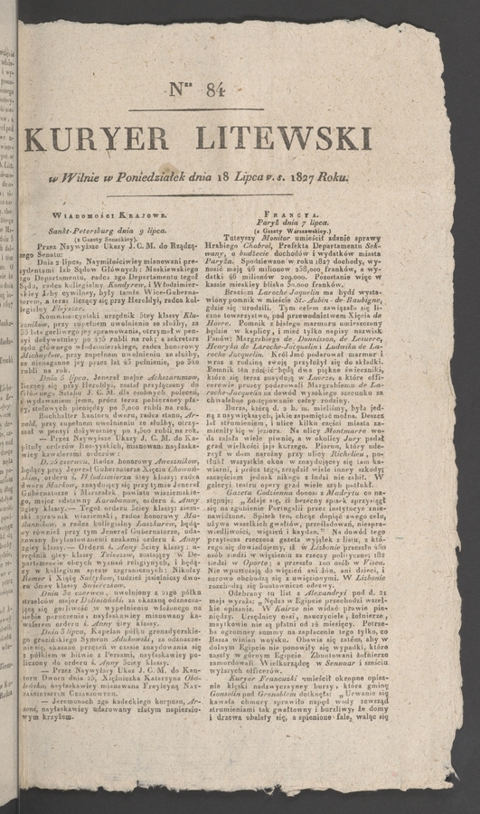 Kuryer Litewski. 1827, numer 84
