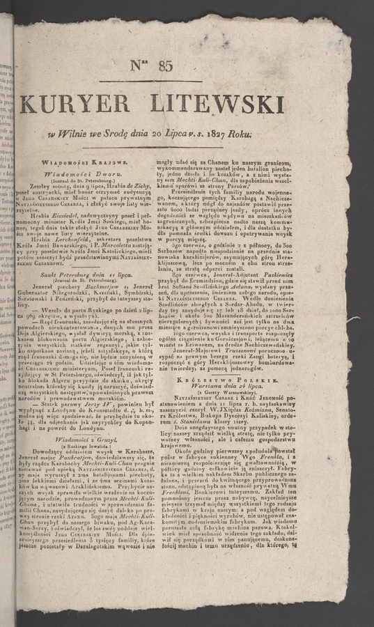 Kuryer Litewski. 1827, numer 85