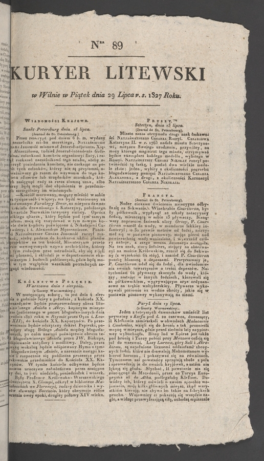 Kuryer Litewski. 1827, numer 89