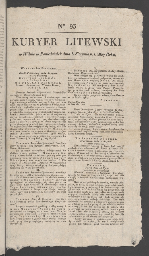 Kuryer Litewski. 1827, numer 93