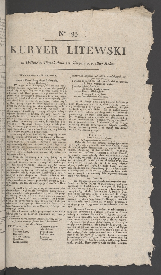 Kuryer Litewski. 1827, numer 95
