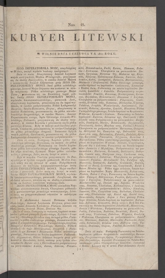 Kuryer Litewski. 1812, numero&nbsp;45