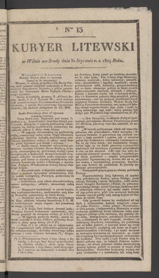 Kuryer Litewski. 1829, numer 13