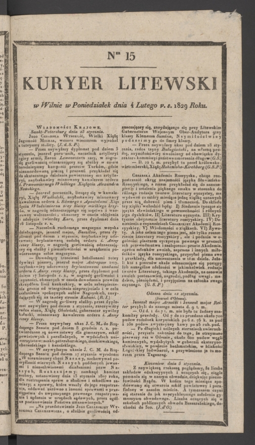 Kuryer Litewski. 1829, numer 15