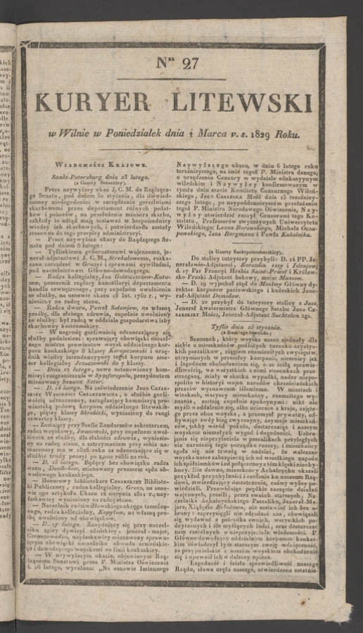 Kuryer Litewski. 1829, numer 27