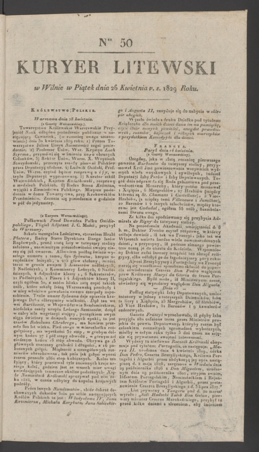 Kuryer Litewski. 1829, numer&nbsp;50