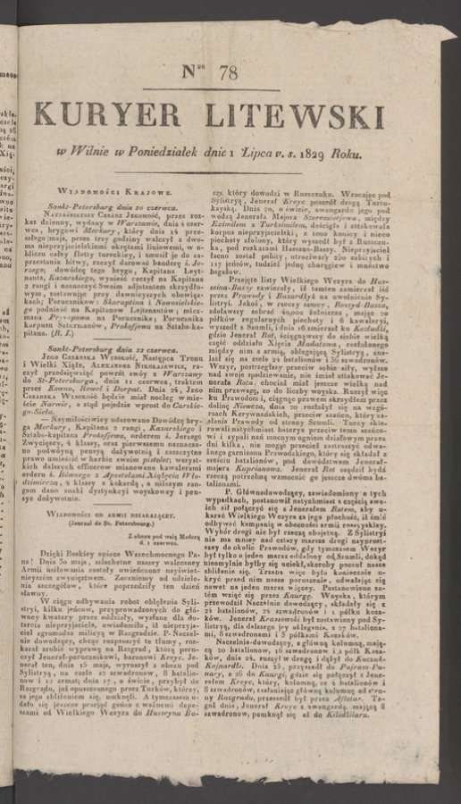 Kuryer Litewski. 1829, numer 78