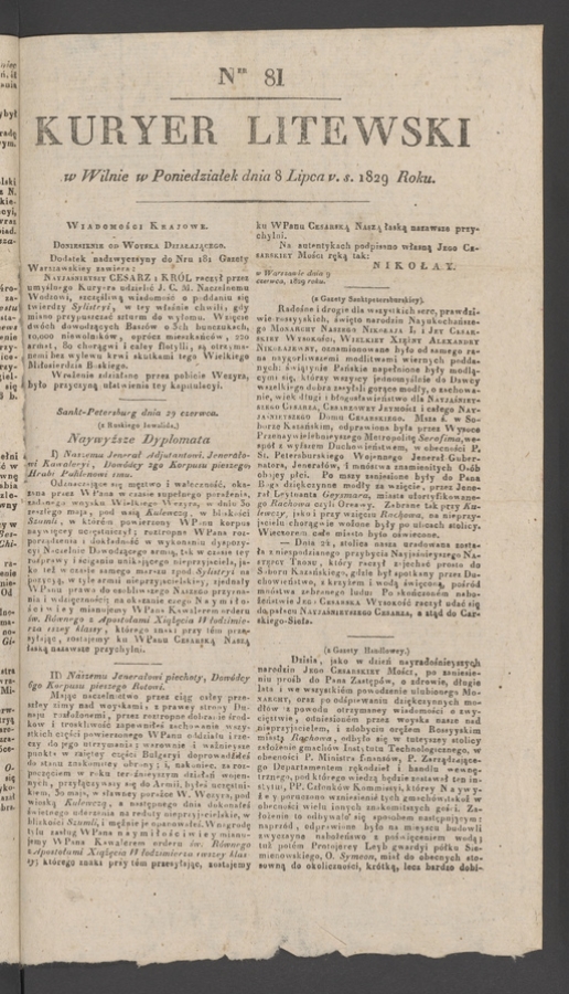 Kuryer Litewski. 1829, numer 81