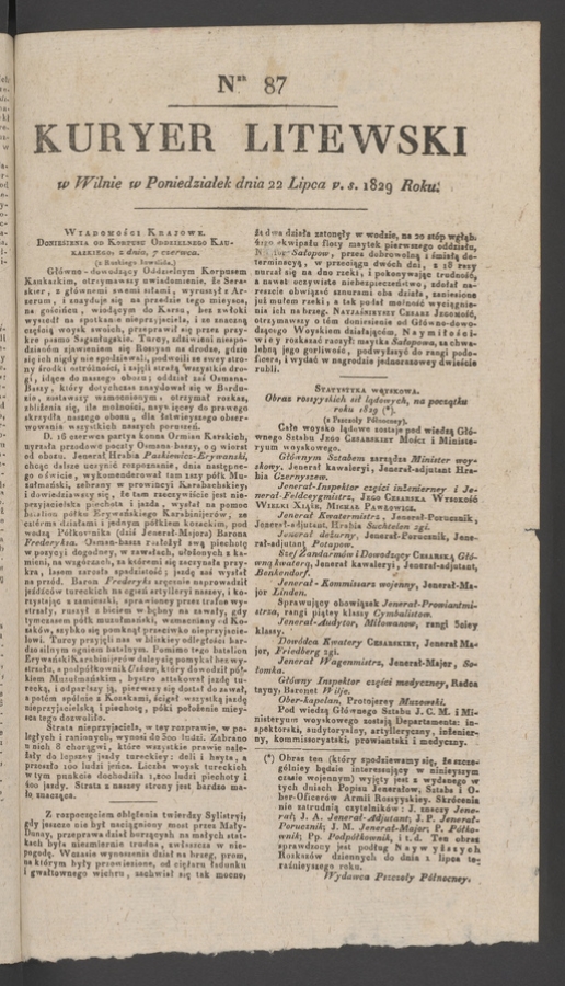 Kuryer Litewski. 1829, numer&nbsp;87