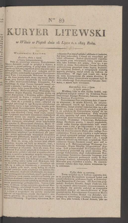 Kuryer Litewski. 1829, numer 89