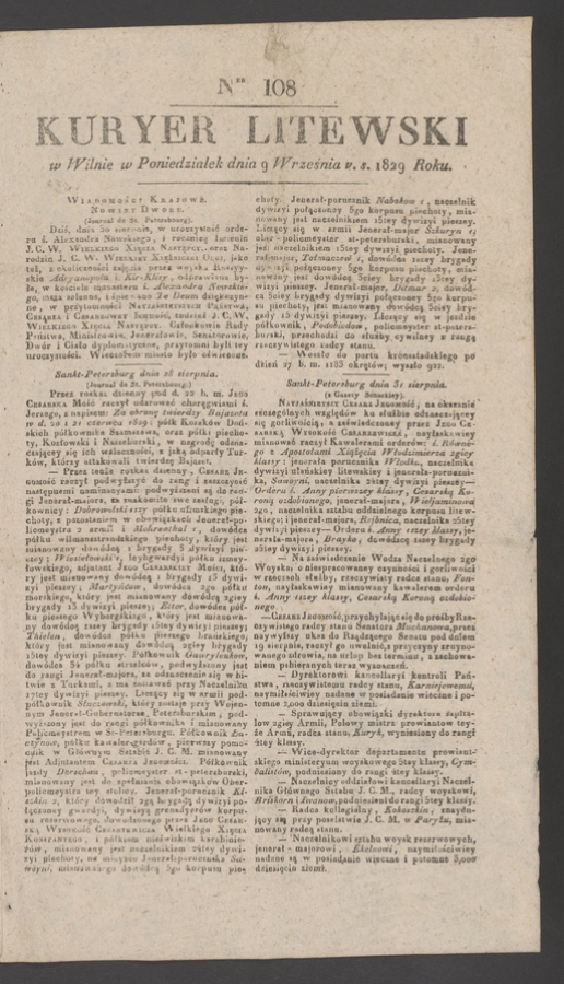 Kuryer Litewski. 1829, numer&nbsp;108