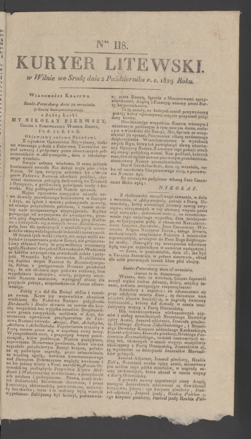 Kuryer Litewski. 1829, numer 118
