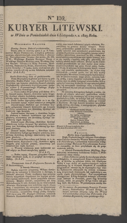 Kuryer Litewski. 1829, numer&nbsp;132