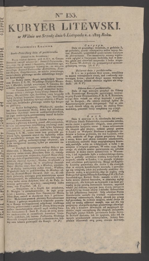 Kuryer Litewski. 1829, numer&nbsp;133