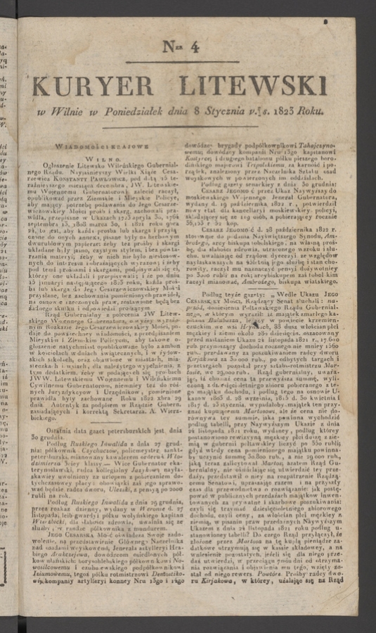 Kuryer Litewski. 1823, numer&nbsp;4