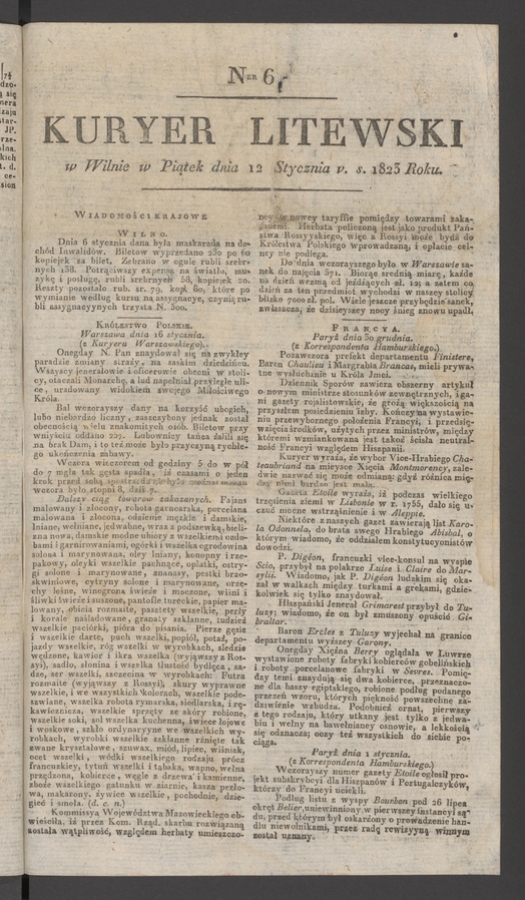 Kuryer Litewski. 1823, numer&nbsp;6