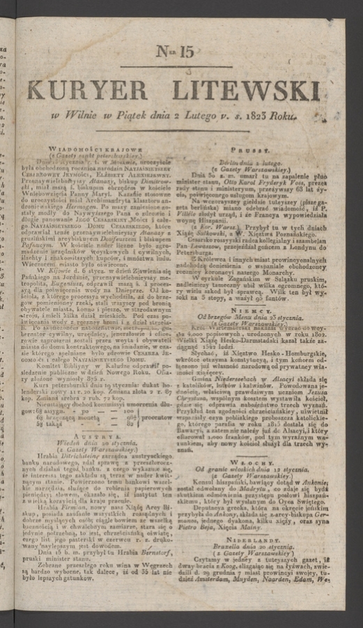 Kuryer Litewski. 1823, numer&nbsp;15