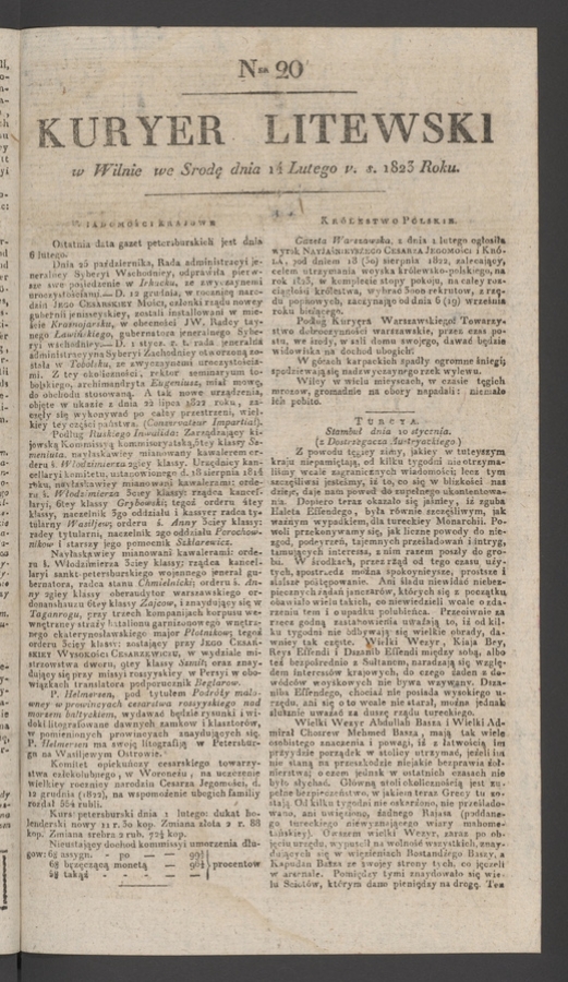 Kuryer Litewski. 1823, numer&nbsp;20