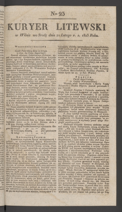 Kuryer Litewski. 1823, numer&nbsp;23