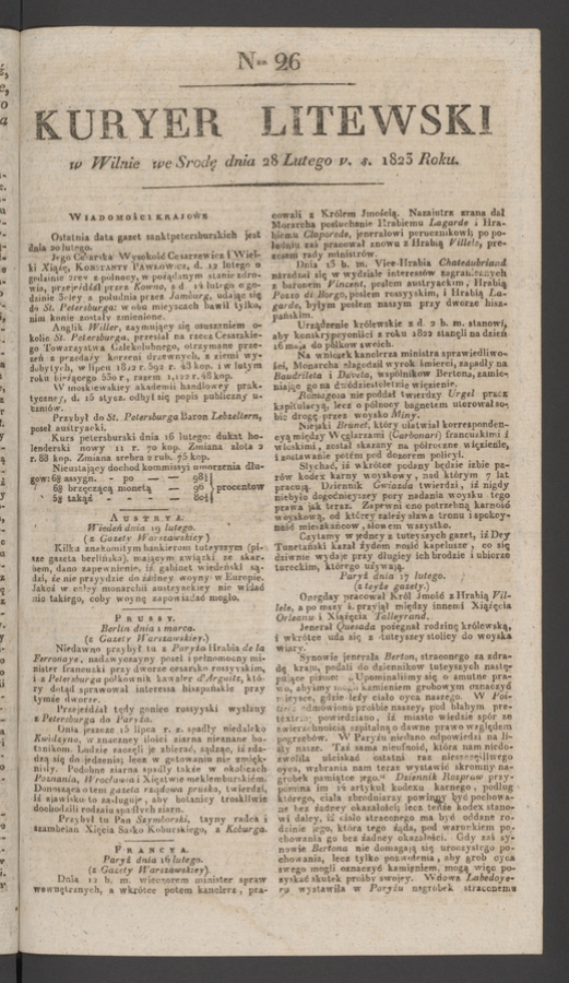 Kuryer Litewski. 1823, numer&nbsp;26