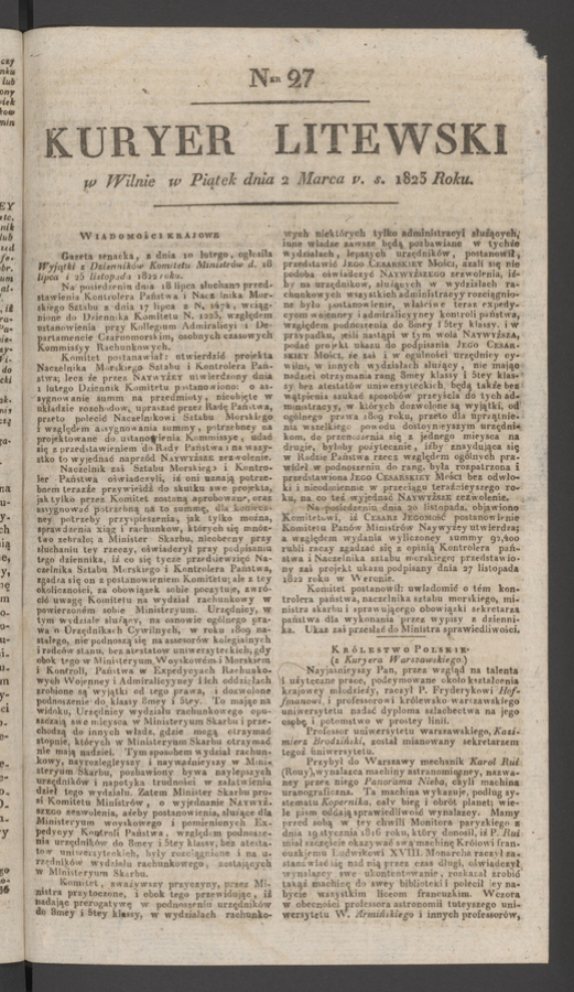 Kuryer Litewski. 1823, numer&nbsp;27