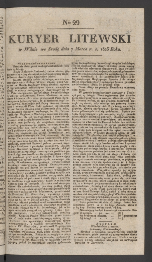 Kuryer Litewski. 1823, numer&nbsp;29