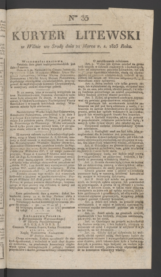 Kuryer Litewski. 1823, numer&nbsp;35