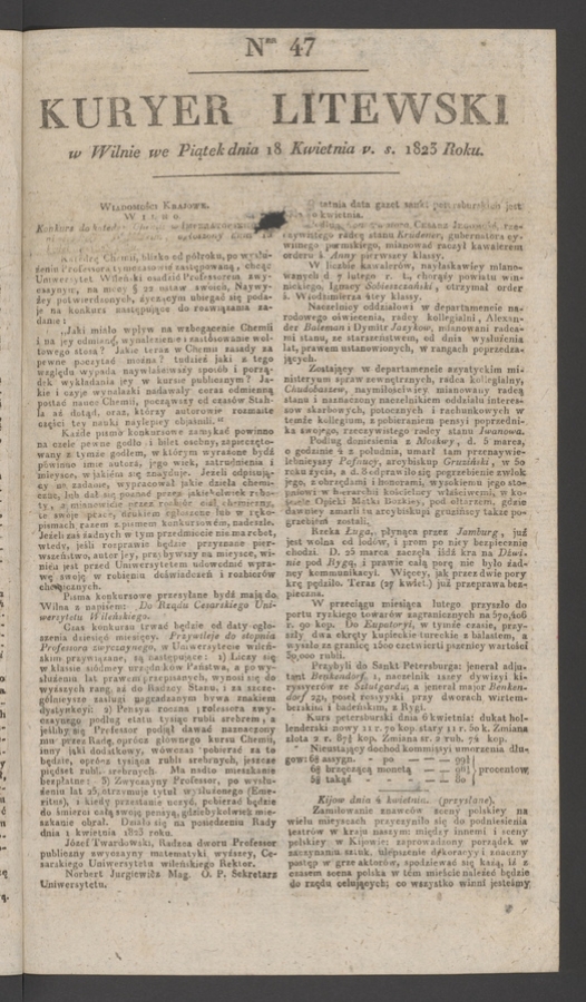 Kuryer Litewski. 1823, numer&nbsp;47