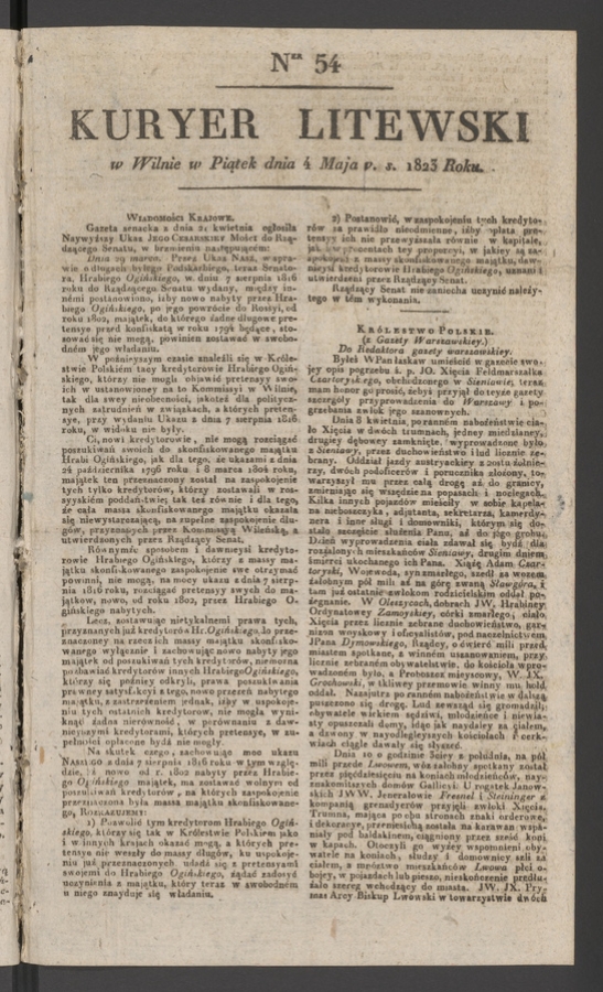 Kuryer Litewski. 1823, numer&nbsp;54
