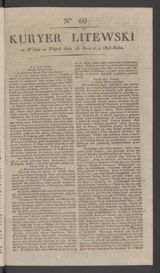 Kuryer Litewski. 1823, numer&nbsp;60