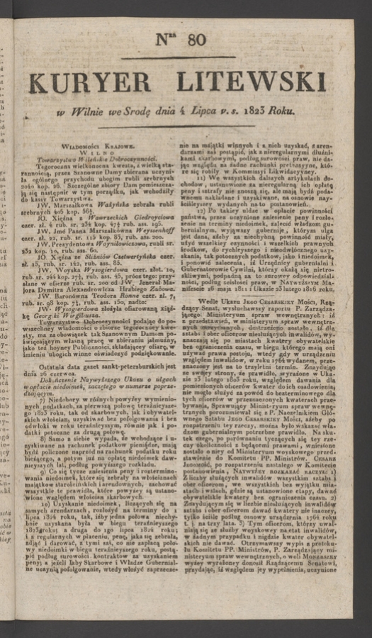 Kuryer Litewski. 1823, numer&nbsp;80