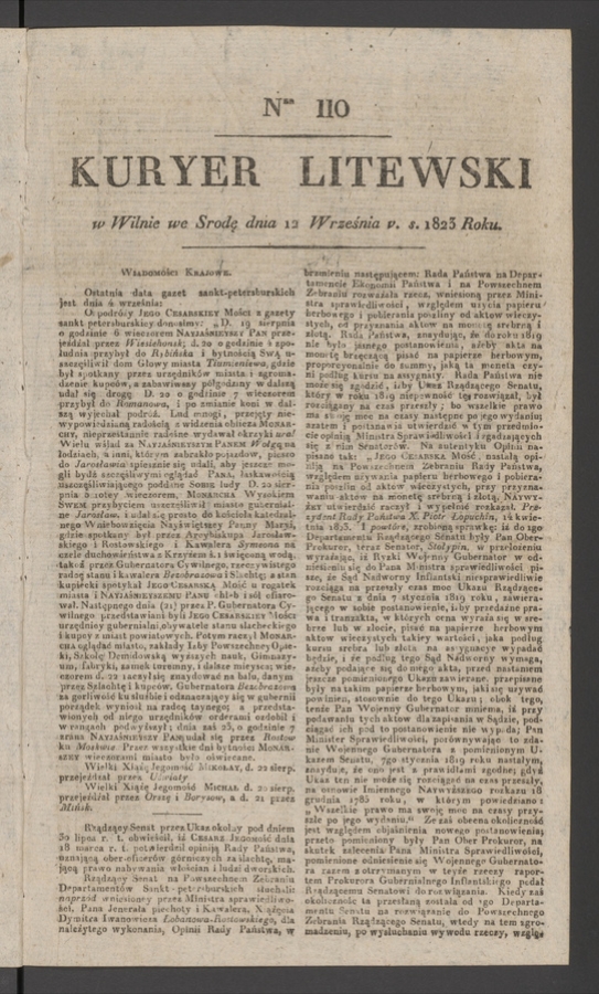 Kuryer Litewski. 1823, numer&nbsp;110