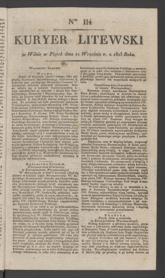 Kuryer Litewski. 1823, numer&nbsp;114
