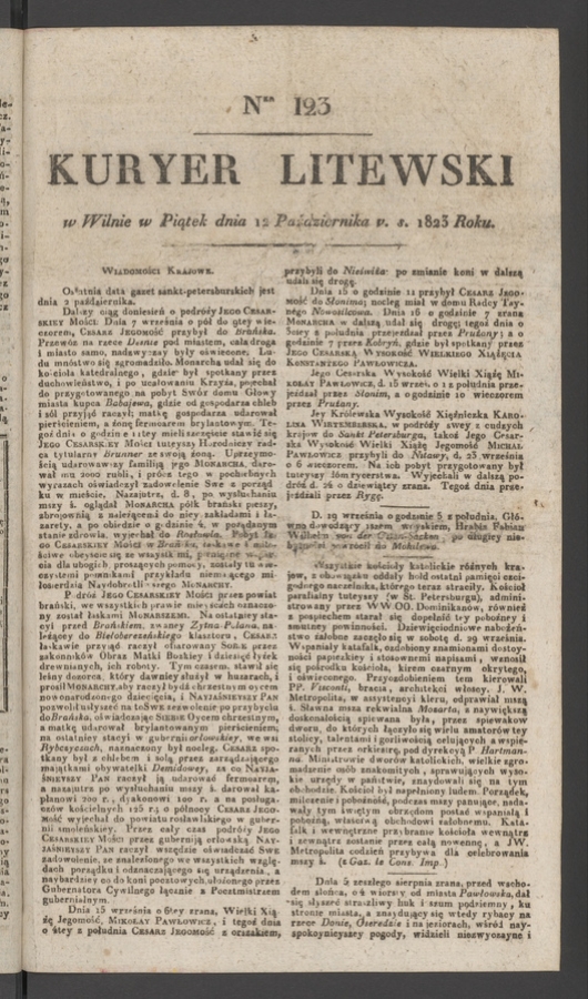 Kuryer Litewski. 1823, numer&nbsp;123