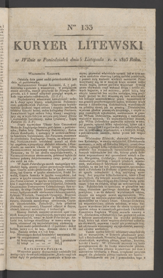Kuryer Litewski. 1823, numer&nbsp;133