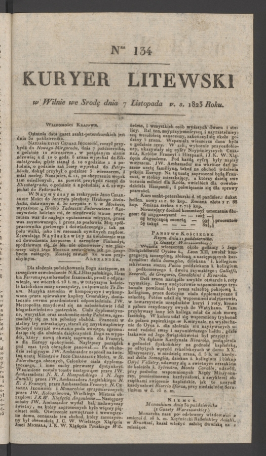 Kuryer Litewski. 1823, numer&nbsp;134
