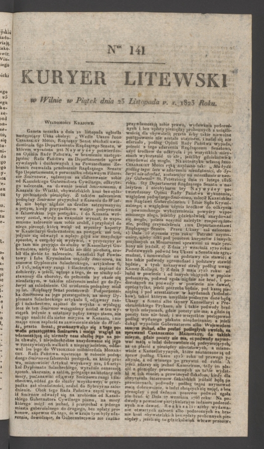 Kuryer Litewski. 1823, numer&nbsp;141