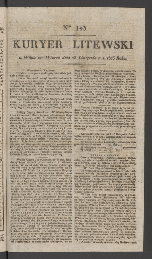 Kuryer Litewski. 1823, numer&nbsp;143