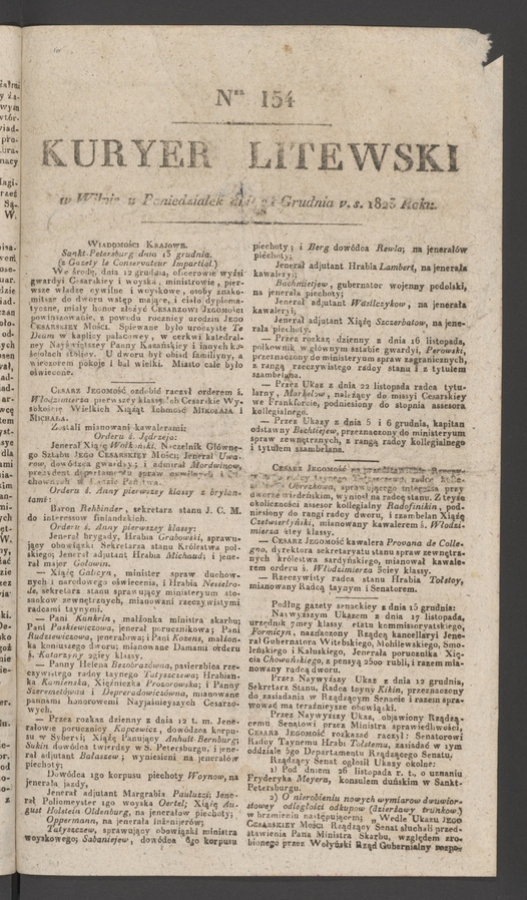 Kuryer Litewski. 1823, numer&nbsp;154