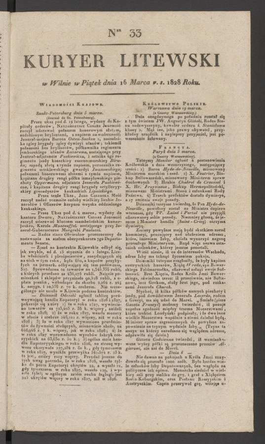 Kuryer Litewski. 1828, numer&nbsp;33