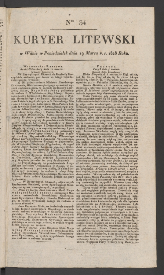 Kuryer Litewski. 1828, numer&nbsp;34