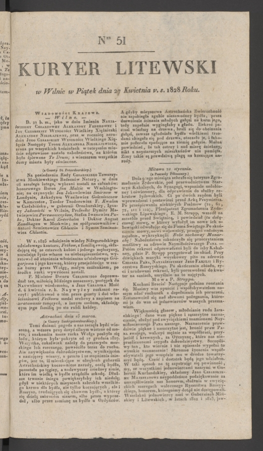 Kuryer Litewski. 1828, numer&nbsp;51